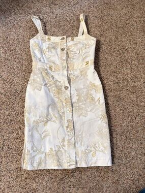 Chanel Paris Greece White Gold Denim Leather Dress size 40
